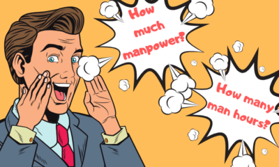 Illustration of gendered language including "manpower" and "man hours"