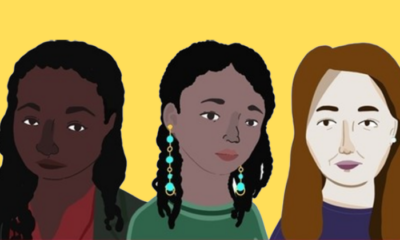 An illustration of former Pinterest employees Ifeoma Ozoma, Aerica Shimizu Banks and Francoise Brougher, created by the campaign "Change at Pinterest."