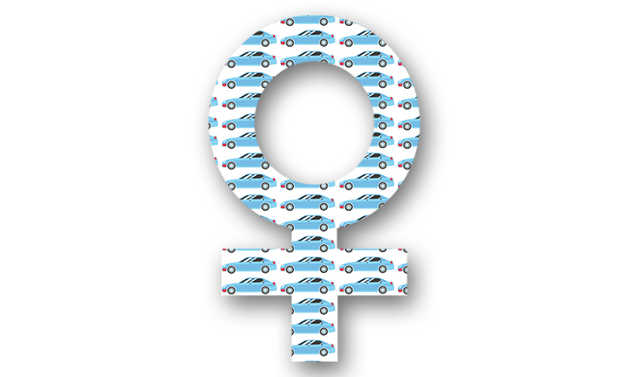 Female symbol with cars background